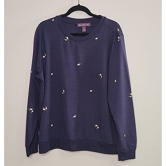 Gloria Vanderbilt Womens XLL Lightweight Navy Blue Sweatshirt Lemon Cozy Preppy - Picture 1 of 9